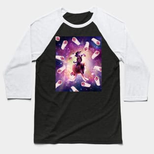 Cowboy Space Cat On Wolf Unicorn - Burrito Baseball T-Shirt